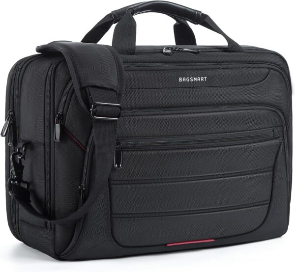 BAGSMART 17.3 Inch Laptop Bag, Expandable Laptop Briefcase, Computer Bag for Men, Mens Work Bag for Business Travel, Black