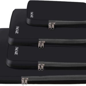 BAGAIL 4 Set/6 Set/8 Set Compression Packing Cubes Travel Accessories Expandable Packing Organizers(Black ClothPattern 4 Set)