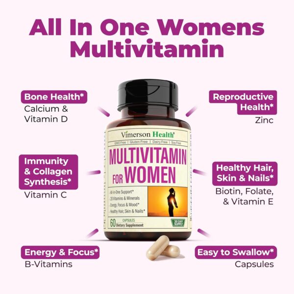 Multivitamin for Women - Daily Womens Multivitamin & Multimineral with Vitamin A, C, D, E, B12, Zinc and More Vitamins for Women - Womens Vitamins for Energy, Focus, and Womens Health. 60 Capsules - Image 5