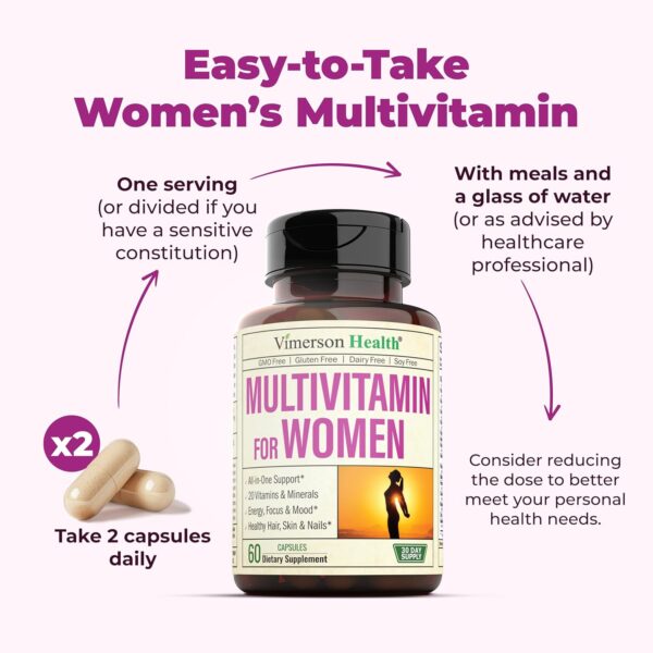 Multivitamin for Women - Daily Womens Multivitamin & Multimineral with Vitamin A, C, D, E, B12, Zinc and More Vitamins for Women - Womens Vitamins for Energy, Focus, and Womens Health. 60 Capsules - Image 8