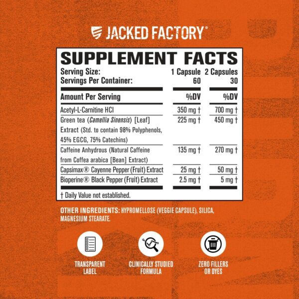 Jacked Factory Burn-XT Clinically Studied Fat Burner & Weight Loss Supplement - Appetite Suppressant & Energy Booster - with Acetyl L-Carnitine, Green Tea Extract and More - 60 Natural Diet Pills - Image 6