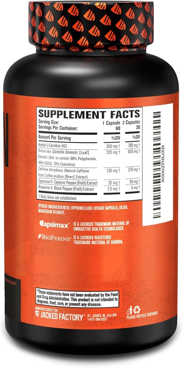 Jacked Factory Burn-XT Clinically Studied Fat Burner & Weight Loss Supplement - Appetite Suppressant & Energy Booster - with Acetyl L-Carnitine, Green Tea Extract and More - 60 Natural Diet Pills - Image 9