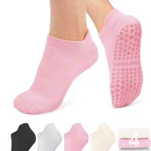 yeuG 4/6 Pairs Pilates Socks for Women Non Slip Grip Socks Yoga Socks Ankle Grippy Socks Woman for Barre, Hospital, Barefoot