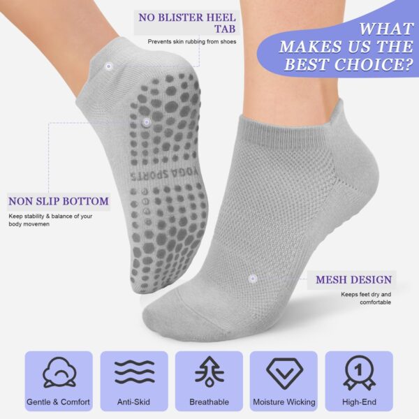 yeuG 4/6 Pairs Pilates Socks for Women Non Slip Grip Socks Yoga Socks Ankle Grippy Socks Woman for Barre, Hospital, Barefoot - Image 3