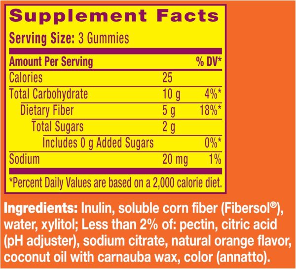 Metamucil Fiber Gummies for Adults, No Sugar Added Orange Flavor, 5g Prebiotic Plant Based Fiber Supplement Blend, 120 Count - Image 3