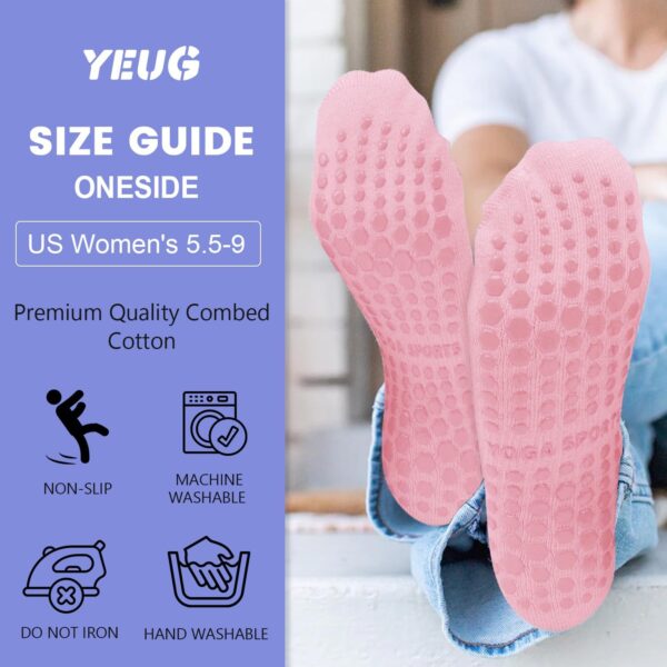 yeuG 4/6 Pairs Pilates Socks for Women Non Slip Grip Socks Yoga Socks Ankle Grippy Socks Woman for Barre, Hospital, Barefoot - Image 5