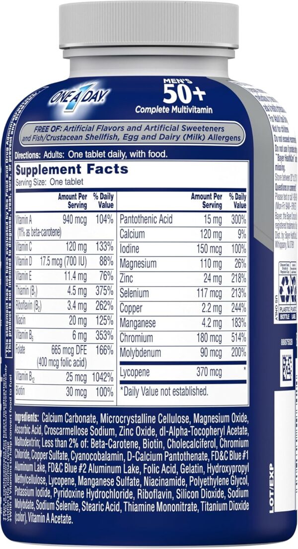 One A Day Men’s 50+ Healthy Advantage Multivitamin, Multivitamin for Men with Vitamins A, C, E, B6, B12, Calcium and Vitamin D, Tablet, 200 Count (Pack of 1) - Image 8