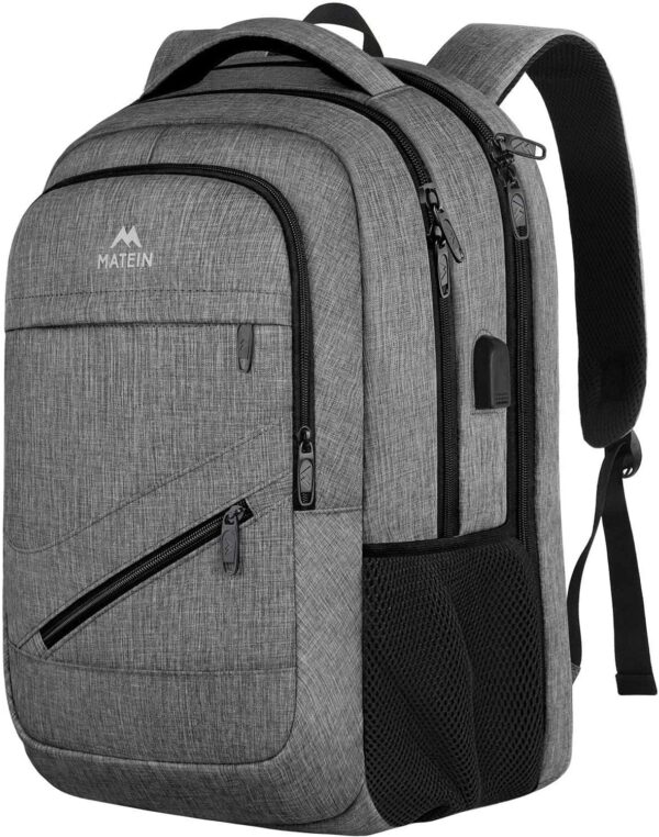 MATEIN Travel Laptop Backpack, 17 Inch Business Flight Approved Carry on Backpack, TSA Large Computer Bag for Men Women with USB Port and Trolley Sleeve, College School Tactical Book Bag, Grey