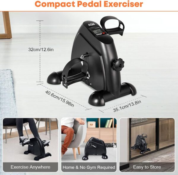 Mini Exercise Bike, AGM Under Desk Bike Pedal Exerciser Foot Cycle Arm & Leg Pedal Exerciser with LCD Screen Displays - Image 5