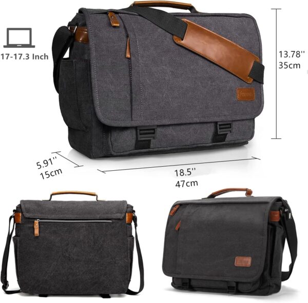 ESTARER Men Messenger Bag 17-17.3 Inch Laptop Bag Water-resistant Canvas Computer Shoulder Bag Briefcase for Work College Travel, Grey - Image 4