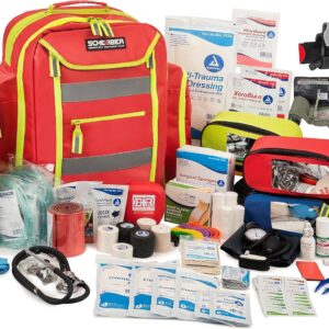 Scherber Fully-Stocked Premium First Responder Backpack | EMT/EMS Medic Trauma, Bleeding & Oxygen Medical Kit | CAT Tourniquet, QuikClot 4x4, HyFin Chest Seal & 250+ First Aid Supplies - Red