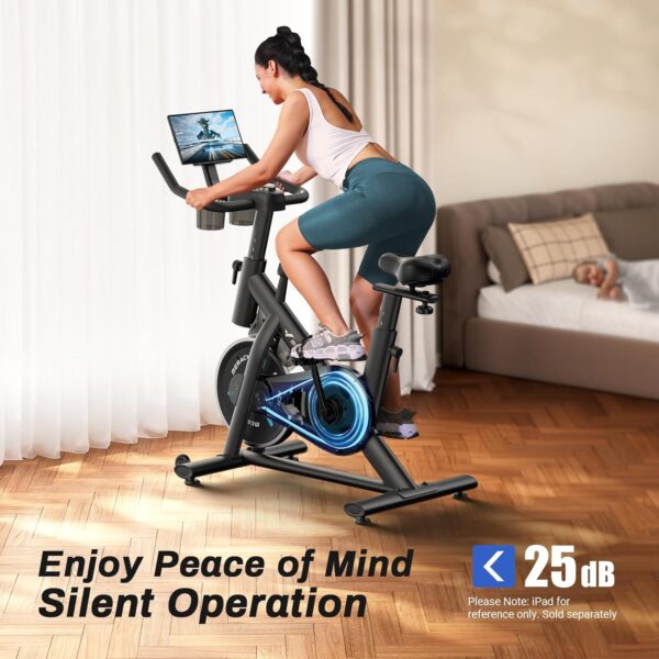 MERACH Exercise Bike, Brake Pad Stationary Bike with Exclusive App, Low Noise Indoor Cycling Bike with 300lbs Weight Capacity, Tablet Mount and Fitness Courses for Weight Loss - Image 3