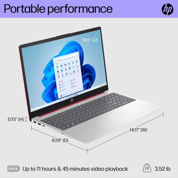 HP 15.6" Portable Laptop (Include 1 Year Microsoft 365), HD Display, Intel Quad-Core N200 Processor, 16GB RAM, 128GB Storage, Wi-Fi 5, Webcam, HDMI, Numeric Keypad, Windows 11 Home, Red - Image 3