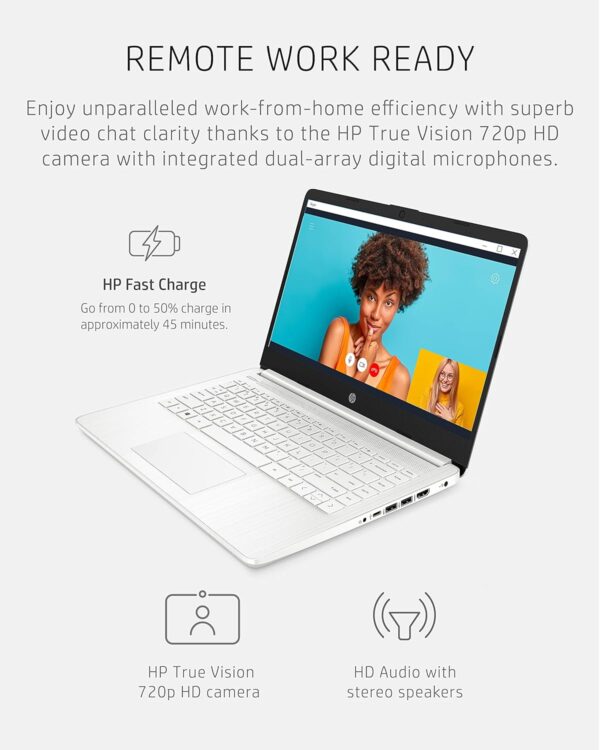 HP 14 Laptop, Intel Celeron N4020, 4 GB RAM, 64 GB Storage, 14-inch Micro-edge HD Display, Windows 11 Home, Thin & Portable, 4K Graphics, One Year of Microsoft 365 (14-dq0040nr, Snowflake White) - Image 6