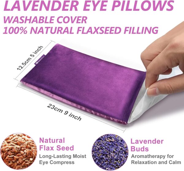 Lavender Eye Pillow for Relaxation, Yoga, Sleeping, Weighted Eye Mask Heated for Headache, Sinus, Dry Eyes Relief, Moist Heat Eye Compress, Meditation Accessories with Aromatherapy, Pack of 2 - Image 3