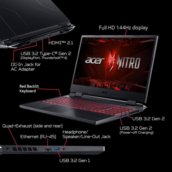 Acer Nitro 5 AN515-58-57Y8 Gaming Laptop | Intel Core i5-12500H | NVIDIA GeForce RTX 3050 Ti Laptop GPU | 15.6" FHD 144Hz IPS Display | 16GB DDR4 | 512GB Gen 4 SSD | Killer Wi-Fi 6 | Backlit Keyboard - Image 5