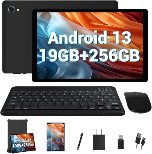 2025 Latest Tablet 10.4 inch Android 13 Tablets 19GB+256GB+1TB Expand, Octa-Core, 2K 2000 x 1200 Display,2.4G/5G WiFi, 8000mAh, BT 5.0, GPS Android Tablets Bundle-Black