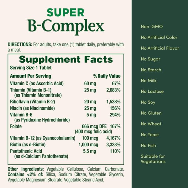 Nature's Bounty Super B Complex with Vitamin C & Folic Acid, Immune & Energy Support, 150 tablets - Image 5