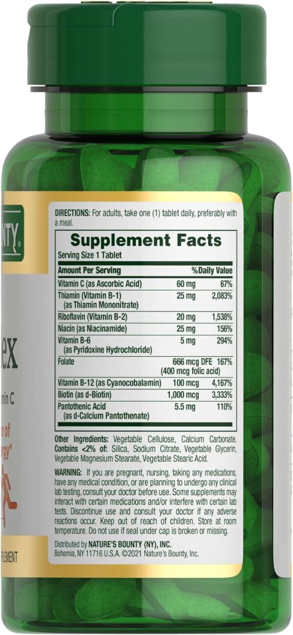 Nature's Bounty Super B Complex with Vitamin C & Folic Acid, Immune & Energy Support, 150 tablets - Image 7