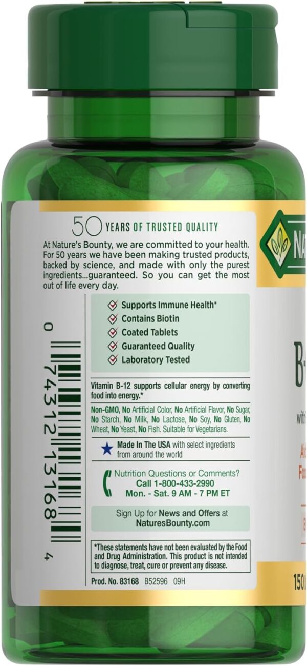 Nature's Bounty Super B Complex with Vitamin C & Folic Acid, Immune & Energy Support, 150 tablets - Image 8