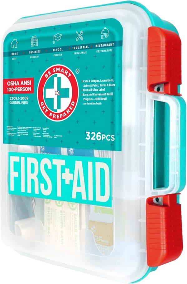 Be Smart Get Prepared First Aid Kit, Teal, 326 Piece, Exceeds OSHA and ANSI Guidelines 100 People - Office, Home, Car, School, Emergency, Survival, Camping, Hunting and Sports - Image 7