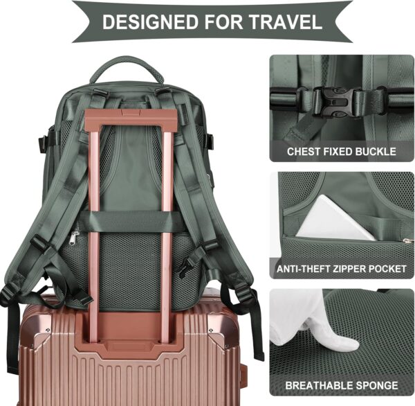 coowoz Large Travel Backpack For Women Men,Carry On Backpack,Hiking Backpack Waterproof Outdoor Sports Rucksack Casual Daypack Travel Essentials(Olive Green) - Image 8