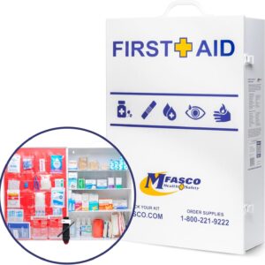 MFASCO 4 Shelf Commercial First Aid Kit, Type I & II, 2021 OSHA Approved,ANSI Z308.1-2021 Compliant, 528 pcs Latex-Free, Wall Mount Cabinet,No Medications,Easy Refilling Instructions, with Tourniquet