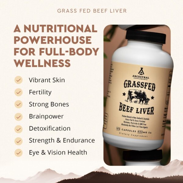 Ancestral Supplements Grass Fed Beef Liver 180 Capsules, Supports Energy Production, Detoxification, Digestion, Immunity and Full Body Wellness, Non-GMO, Freeze Dried Liver Health Supplement - Image 4