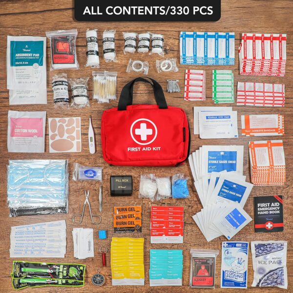 330 Piece First Aid Kit, Premium Waterproof Compact Trauma Medical Kits for Any Emergencies, Ideal for Home, Office, Car, Travel, Outdoor, Camping, Hiking, Boating (Red) - Image 4