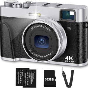 4K Digital Camera with Viewfinder & Flash, Autofocus 48MP Cameras for Photography Vlogging Compact Travel Camera for Adults Teens with Classic Dial, Time Lapse, Selfie, 16X Zoom, 32GB SD Card