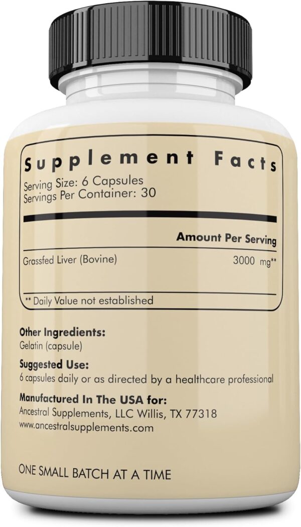 Ancestral Supplements Grass Fed Beef Liver 180 Capsules, Supports Energy Production, Detoxification, Digestion, Immunity and Full Body Wellness, Non-GMO, Freeze Dried Liver Health Supplement - Image 2