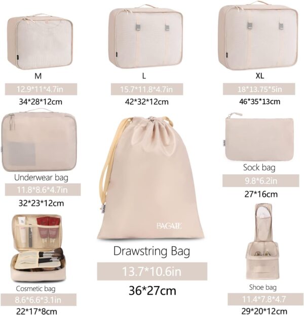 BAGAIL 8 Set Packing Cubes Luggage Packing Organizers for Travel Accessories-Cream - Image 2