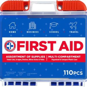 Be Smart Get Prepared 110 pc First Aid Kit: Clean, Treat, Protect Minor Cuts, Home, Office, Car, School, Business, Travel, Emergency, Outdoor, Camping & Sports, FSA/HSA (Packaging may vary)