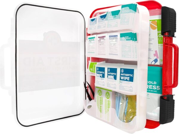 Be Smart Get Prepared First Aid Kit Hard Red Case 326 Pieces Exceeds OSHA and ANSI Guidelines 100 People - Office, Home, Car, School, Emergency, Survival, Camping, Hunting and Sports (20HBC01015REV3) - Image 2