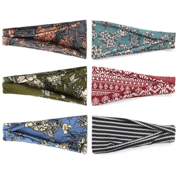 Boho Headbands For Women Fashion Wide Headband Yoga Workout Head Bands Hair Accessories Band 6 Pack - Image 2