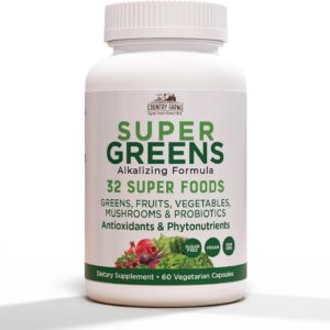 COUNTRY FARMS Super Greens Vegicaps, 32 Super Foods, Whole Food Supplement, Greens, Fruit, Vegetables, Mushrooms & Probiotics, Rich in Antioxidants & Phytonutrients, 60 Count, 30 Servings