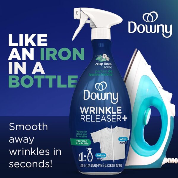 Downy Wrinkle Releaser Spray All In One Wrinkle Release Spray Travel Size, Odor Eliminator, Static Remover Fabric Refresher & Ironing Aid for Clothes 3 Fl Oz (Pack of 2), Crisp Linen Scent - Image 2