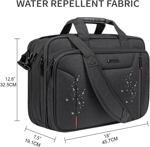 EMPSIGN Stylish Laptop Bag Briefcase, 17.3 Inch Laptop Case Expandable Messenger Bag for Men Water Repellent, RFID Blocking Office Carrying Shoulder Bag for Work Business Travel-Black - Image 2