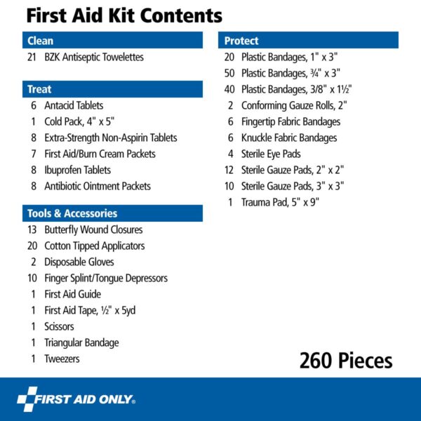 First Aid Only 91248 OSHA-Compliant First Aid Kit, All-Purpose 50-Person Emergency First Aid Kit for Business, Worksite, Home, and Car, 260 Pieces - Image 2