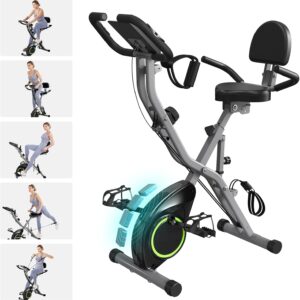 Foldable Exercise Bike Stationary Bikes for Home, 5 IN 1 Indoor Workout Bike, Cycling Bike with 16-Level Quiet Magnetic Resistance, 6.6 LBS Flywheel and 300LBS Capacity, 2024 Designed 817 X-bike