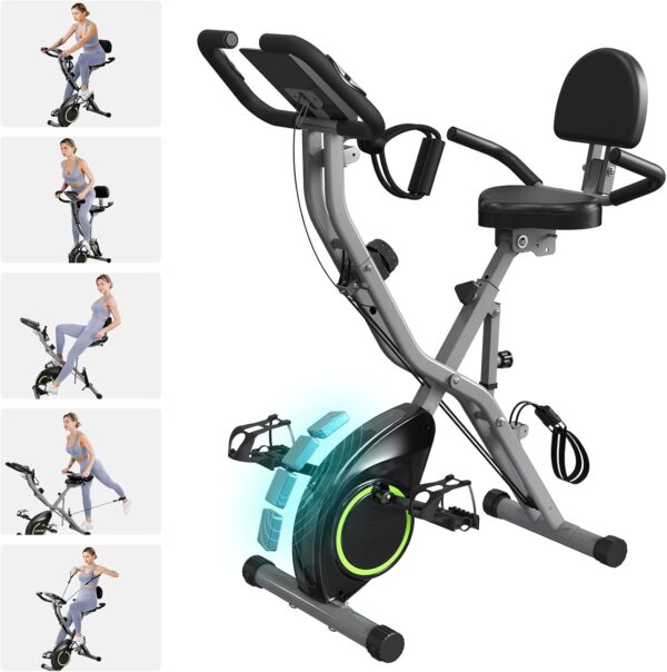 Foldable Exercise Bike Stationary Bikes for Home, 5 IN 1 Indoor Workout Bike, Cycling Bike with 16-Level Quiet Magnetic Resistance, 6.6 LBS Flywheel and 300LBS Capacity, 2024 Designed 817 X-bike