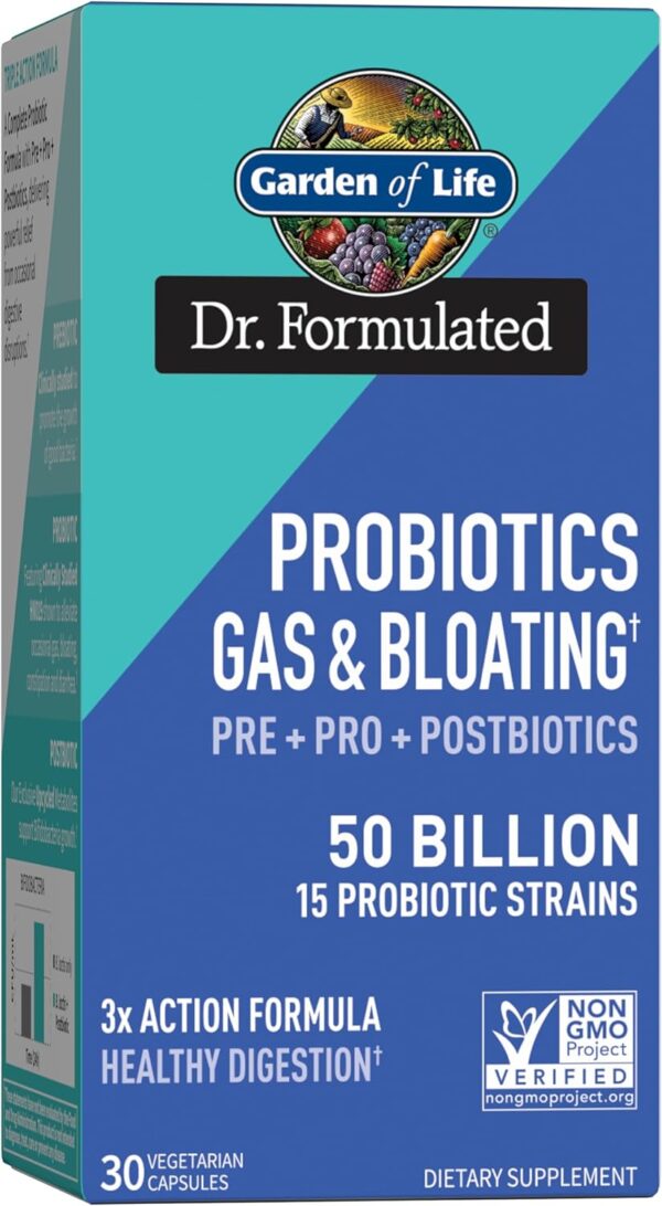 Garden of Life Dr Formulated Once Daily 3-in-1 Complete Prebiotics, Postbiotics & Probiotics for Women and Men - PRE + PRO + POSTBIOTIC Supplement for Gas & Bloating - 50 Billion CFU, 30 Day Supply