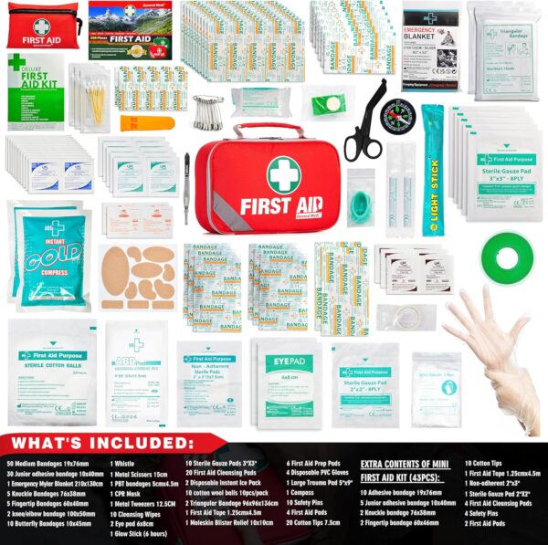 General Medi 2-in-1 First Aid Kit (215 Piece Set) + 43 Piece Mini First Aid Kit -Includes Ice(Cold) Pack, Moleskin Pad and Emergency Blanket for Travel, Home, Office, Car, Workplace - Image 2