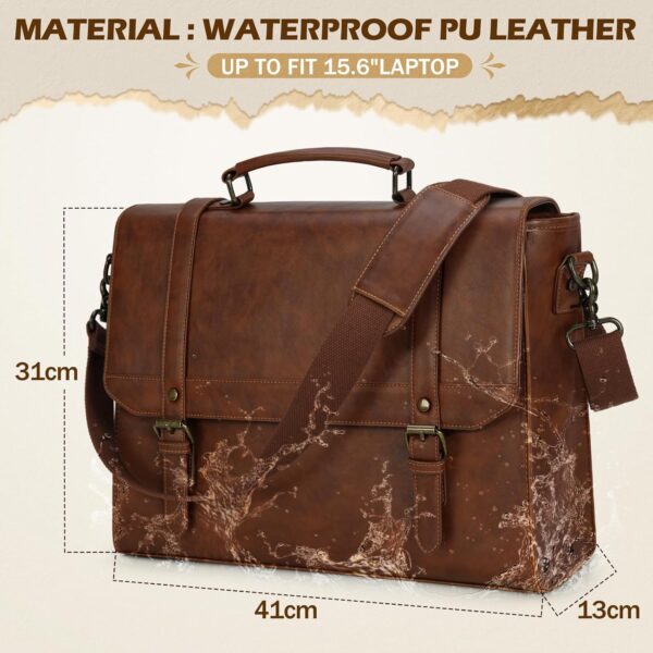 IGOLUMON Messenger Bag for Men 15.6 inch Vintage Leather Waterproof Laptop Briefcase Large Computer Laptop Bag Leather Satchel Bag Retro Shoulder Bag for Office Business Travel College, Brown - Image 2