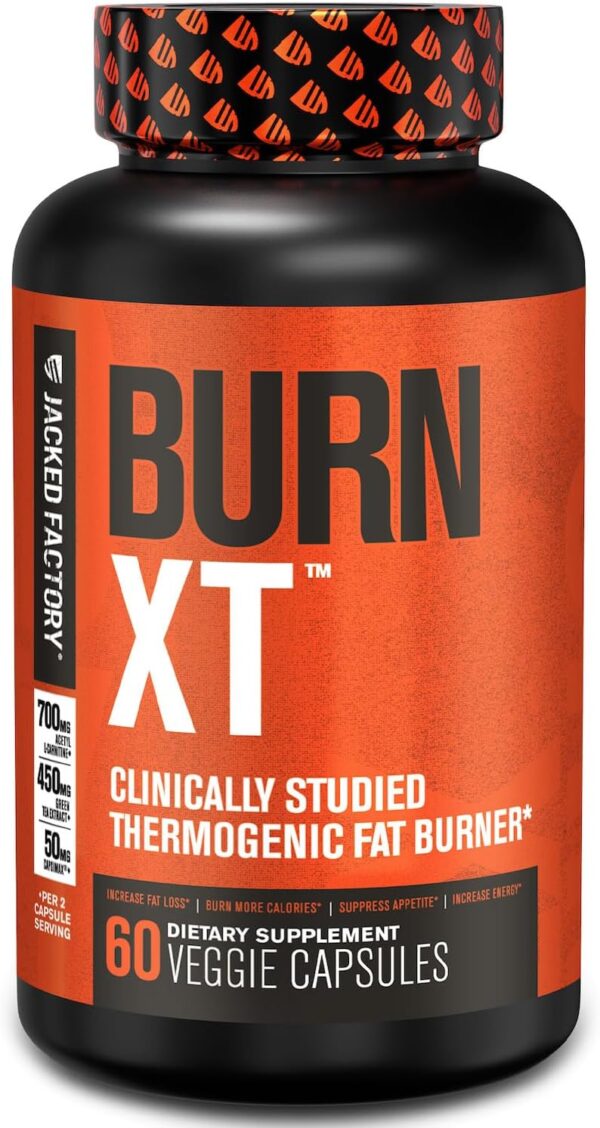 Jacked Factory Burn-XT Clinically Studied Fat Burner & Weight Loss Supplement - Appetite Suppressant & Energy Booster - with Acetyl L-Carnitine, Green Tea Extract and More - 60 Natural Diet Pills