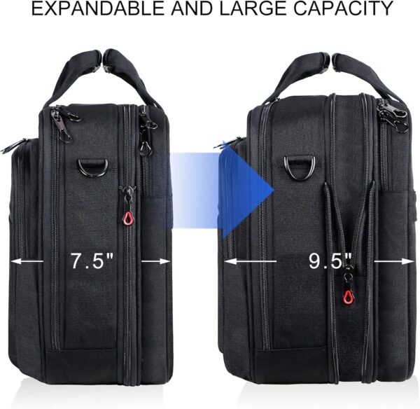 KROSER Laptop Bag Expandable Laptop Briefcase Fits Up to 17.3 Inch Laptop Water-Repellent Shoulder Messenger Bag Computer Bag for Travel/Business/Men/Women-Black - Image 2