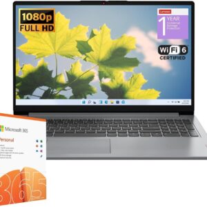 Lenovo IdeaPad 1 Student Laptop, Intel Dual Core Processor, 20GB RAM, 1TB SSD + 128GB eMMC, 15.6" FHD Display, 1 Year Office 365, Windows 11 Home, Wi-Fi 6, Webcam, Bluetooth, SD Card Reader, Grey