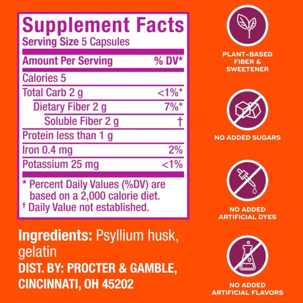 Metamucil 3-in-1 Fiber Capsules, Daily Psyllium Husk Fiber Supplement, Fiber Capsules for Digestive Health, Plant-Based Psyllium Husk Fiber Capsules, #1 Doctor Recommended Fiber Brand, 300ct Capsules - Image 2