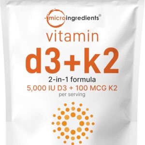 Micro Ingredients Vitamin D3 5000 IU with K2 100 mcg, 300 Soft-Gels | K2 MK-7 with D3 Vitamin Supplement, 2 in 1 Support Immune, Heart, Joint, Teeth & Bone Health - Easy to Swallow