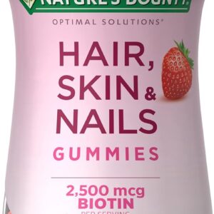 Nature's Bounty Optimal Solutions Hair, Skin & Nails Vitamin Gummies with Biotin, 2500 mcg, Strawberry, 80 Count